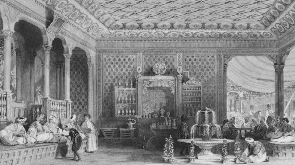 Kaffeehaus 19. Jahrhundert,illustriert von Thomas Allom und beschrieben Rev. Robert Walsh, (1772-1852) in Constantinople / Public Domain